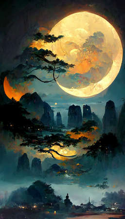 Mid-autumn festival full moon backgroundの写真素材