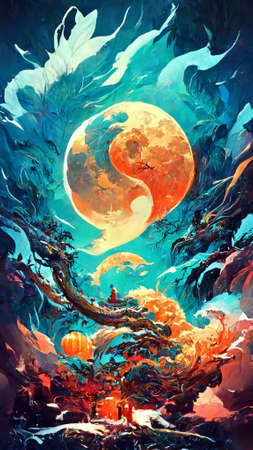 mid autumn festival style background abstract paintingの写真素材