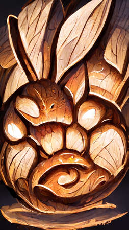 mid-autumn festival wood carving rabbitの写真素材