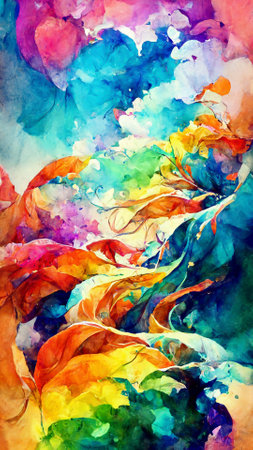 Artistic rainbow colors splash watercolor background. Brightの写真素材