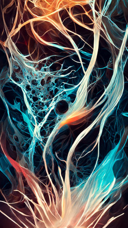 Dark abstract background with flowing particles. Digitalの写真素材