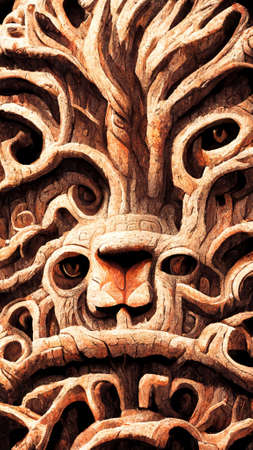 Mayan abstract lion wood textureの写真素材