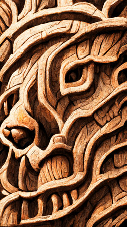 Mayan style abstract lion wood textureの写真素材