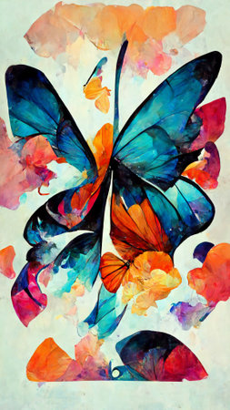 abstract art lots of butterflies flying colorful dazzlingの写真素材