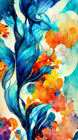Artistic blue colors splash watercolor backgroundの写真素材