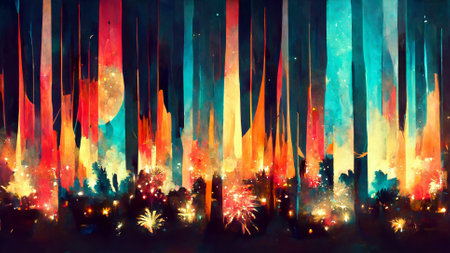 illustration background fireworks at nightの写真素材
