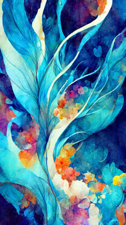 Artistic blue colors splash watercolor backgroundの写真素材