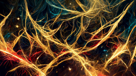illustration background made of serpentine fireworks at nightの写真素材