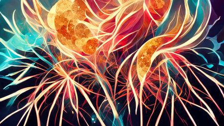 illustration background made of Mid Autumn Fireworks at night