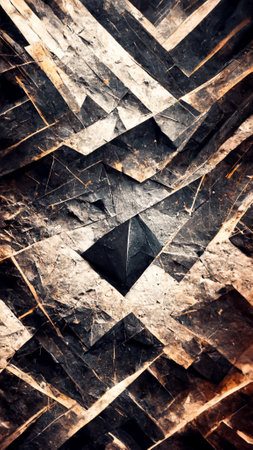 Black triangle abstract background surface 3D renderingの写真素材