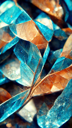 Abstract blue crystal macro background with coppery linesの写真素材