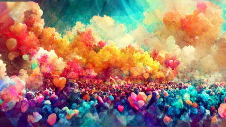 Abstract blurred gradient mesh background in bright rainbowの写真素材