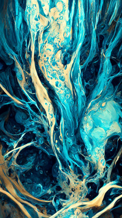Abstract artistic blue paint background with liquid fluid