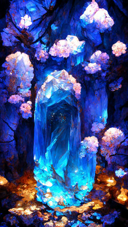 Blue mystical cave with the magic of sparkling crystalsの写真素材