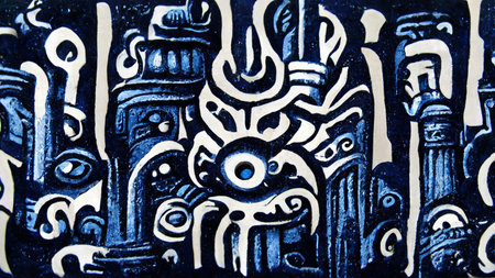 Mayan style Beautiful Abstract Decorative Navy Blue Dark