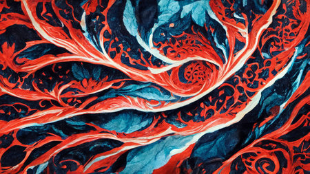 Mayan style Beautiful Abstract Decorative Navy Red Darkの写真素材