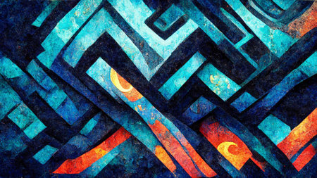 Mayan style Beautiful Abstract Decorative Navy colorful Darkの写真素材