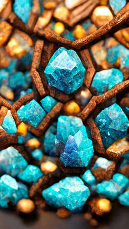 Tech blue crystal mineral mosaic backgroundの写真素材