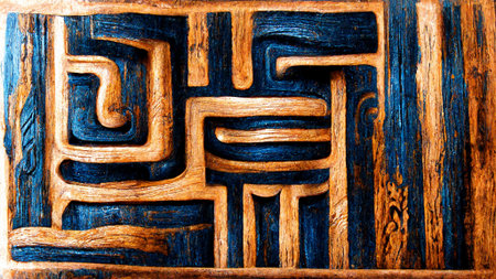 Mayan style Beautiful Abstract Decorative Navy wood Dark