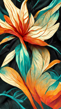 abstract colorful flower on dark tropical foliage nature backgroundの写真素材