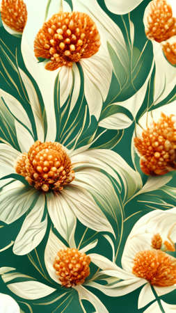classic wallpaper vintage flower pattern on greenの写真素材