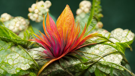 colorful flower on dark tropical foliage nature background