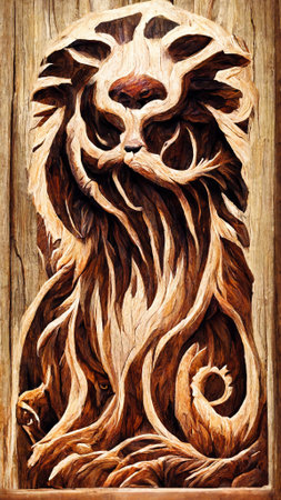 Flat lion wood painting textureの写真素材
