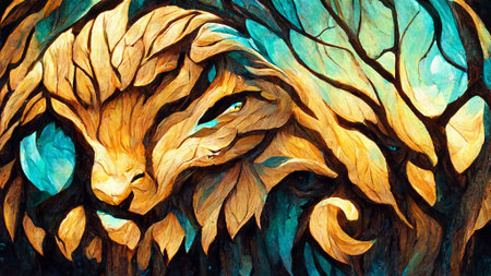 lion wood painting fluff texture