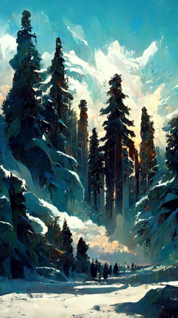 winter forest in the sunny morningの写真素材