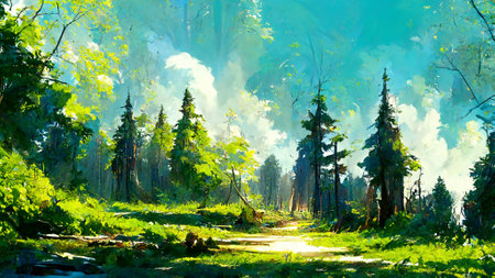 forest in the sunny morningの写真素材