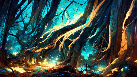 forest in the night starry sky