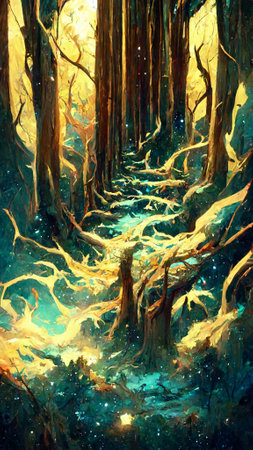 forest in the night starry skyの写真素材