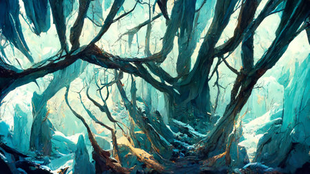 Forest scene in frozen caveの写真素材