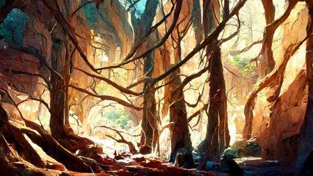 Forest scene inside the caveの写真素材