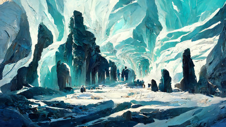Frozen ice and snow forest sceneの写真素材