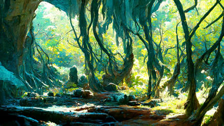Forest scene inside the caveの写真素材