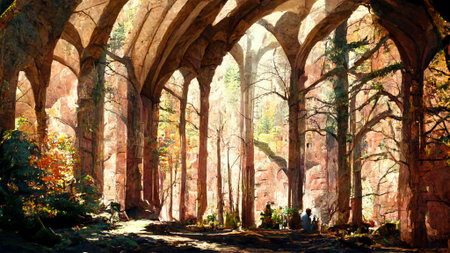 Medieval style and features forest cave