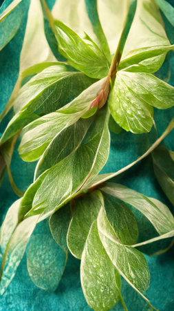 Spring background green tree leaves on blurred backgroundの写真素材