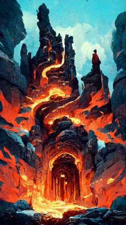 Medieval style and features lava fire cave