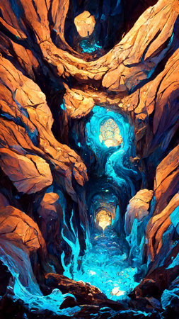 Blue mystical cave with the magic of sparkling crystalsの写真素材