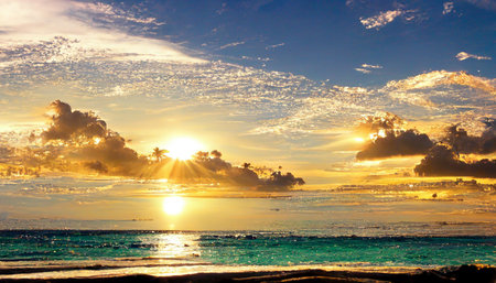 seaside sunset beach landscape illustration imageの写真素材