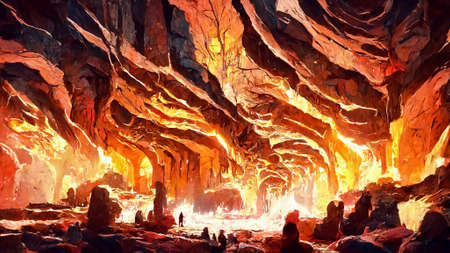 Medieval style and features lava fire caveの写真素材