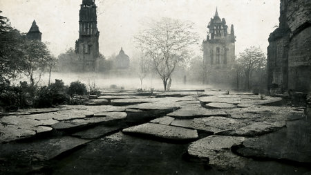 Texture dark concrete floor with mist or fogの写真素材