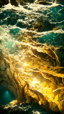 Exit of a cave underwater with natural sunbeams Mediterraneanの写真素材