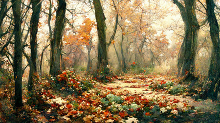 Beautiful ground covered with leavesの写真素材