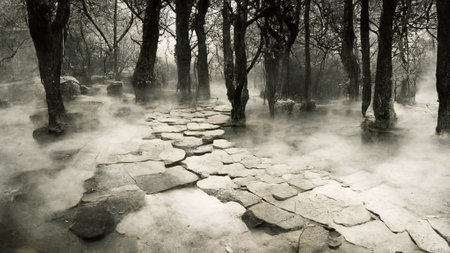 Texture dark concrete floor with mist or fogの写真素材