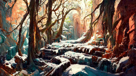 Mayan civilization Snow and ice forest land caveの写真素材