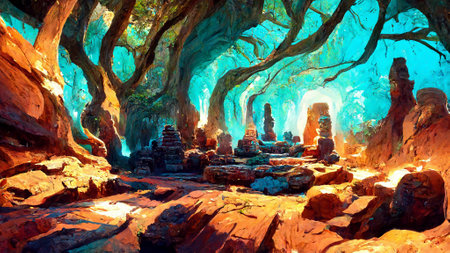 Mayan civilization forest land caveの写真素材