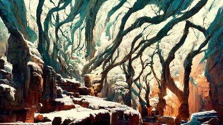 Mayan civilization Snow and ice forest land caveの写真素材