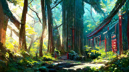 Japanese shrine in the forestの写真素材